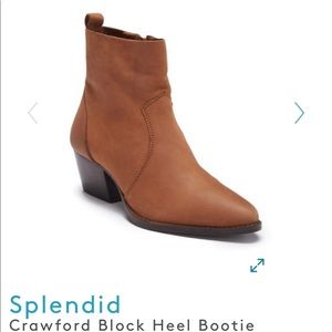 Pointed toe and block heel bootie.